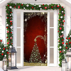 Aperturee - Dull Red Golden Glitter Christmas Tree Door Cover