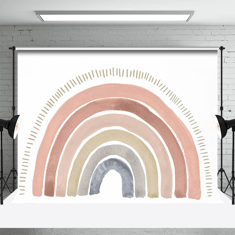 Aperturee - Earth Color Rainbow Boho Birthday Cake Smash Backdrop