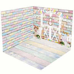 Aperturee - Easter Bunny Colorful Brick Wall Room Set Backdrop