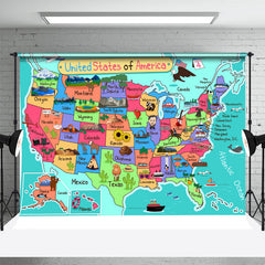 Aperturee - Educational USA Map Independence Day Kids Backdrop