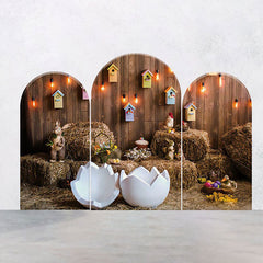 Aperturee - Egg Bunny Retro Wood Barn Easter Arch Backdrop Kit