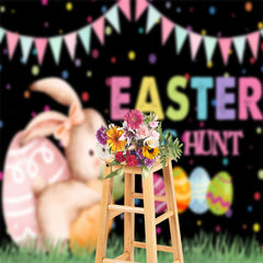 Aperturee - Egg Hunt Bunny Colorful Dots Black Easter Backdrop