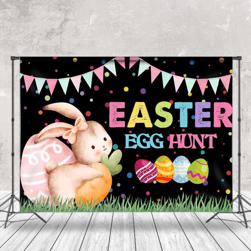 Aperturee - Egg Hunt Bunny Colorful Dots Black Easter Backdrop