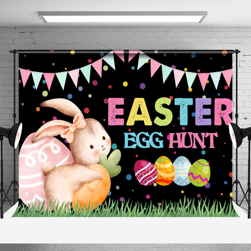 Aperturee - Egg Hunt Bunny Colorful Dots Black Easter Backdrop