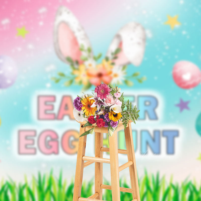 Aperturee - Egg Hunt Green Grass Glitter Colored Easter Backdrop