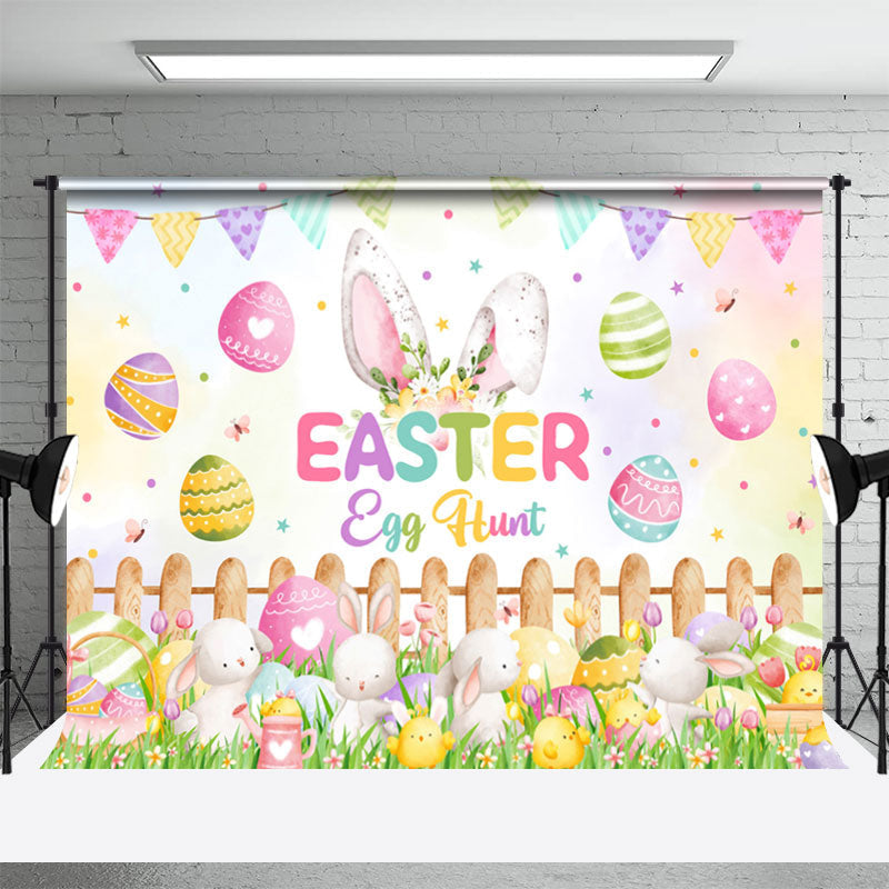 Aperturee - Egg Hunt Rabbit Plants Wooden Fence Easter Backdrop