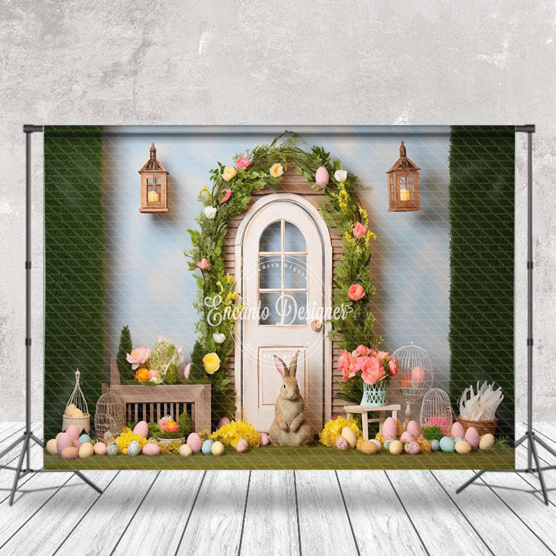 Aperturee - Eggs Rabbit Floral Arch Door Easter Photo Backdrop