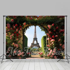 Aperturee - Eiffel Tower Arched Door Flowers Spring Backdrop