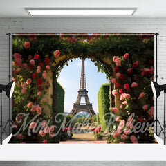 Aperturee - Eiffel Tower Arched Door Flowers Spring Backdrop