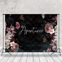 Aperturee - Elegant Black Pink Floral Backdrop For Photography