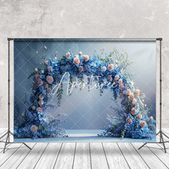 Aperturee - Elegant Blue Pink Arch Floral Wedding Photo Backdrop