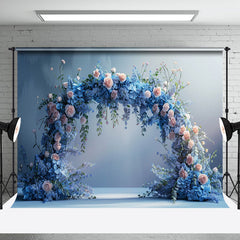 Aperturee - Elegant Blue Pink Arch Floral Wedding Photo Backdrop