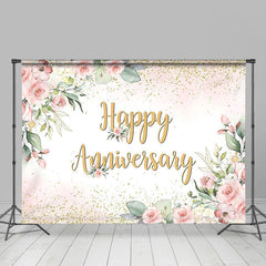 Aperturee - Elegant Boho Floral Gold Happy Anniversary Backdrop