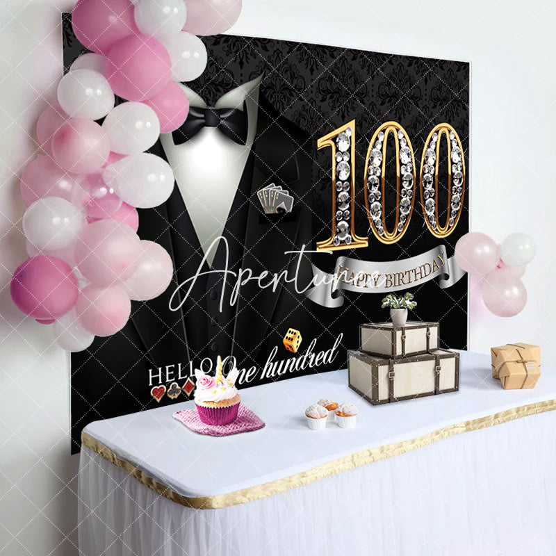 Aperturee - Elegant Gentleman Suit Poker 100th Birthday Backdrop