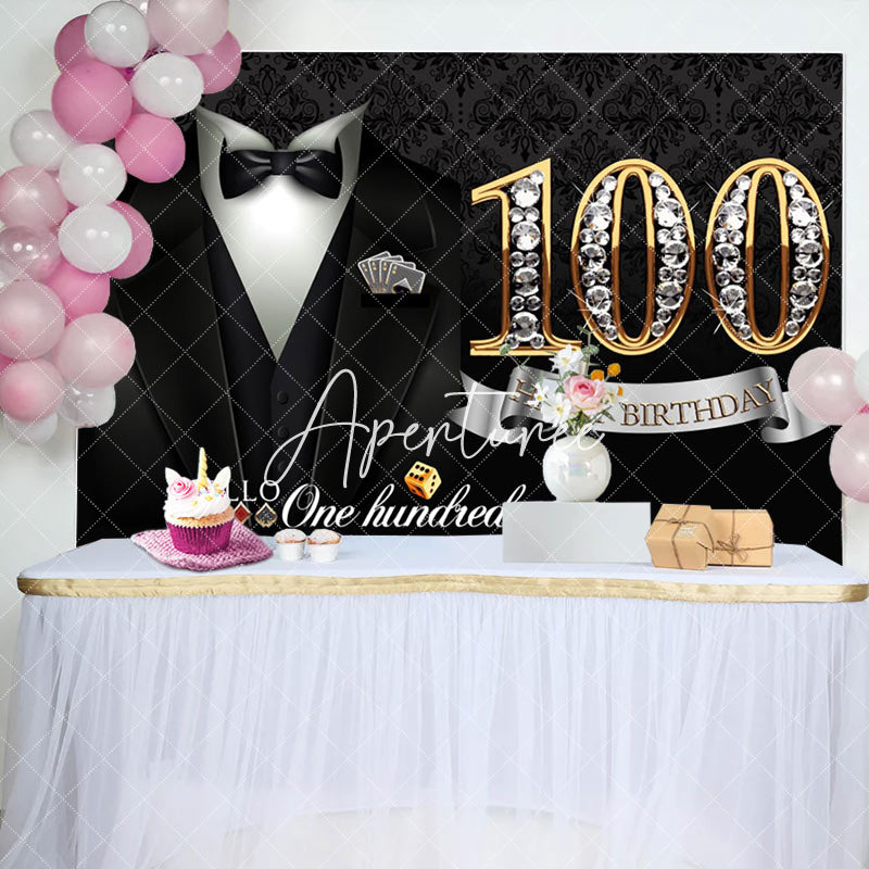 Aperturee - Elegant Gentleman Suit Poker 100th Birthday Backdrop