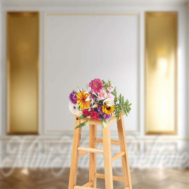 Aperturee - Elegant Gold And White Wall Floor Photo Backdrop