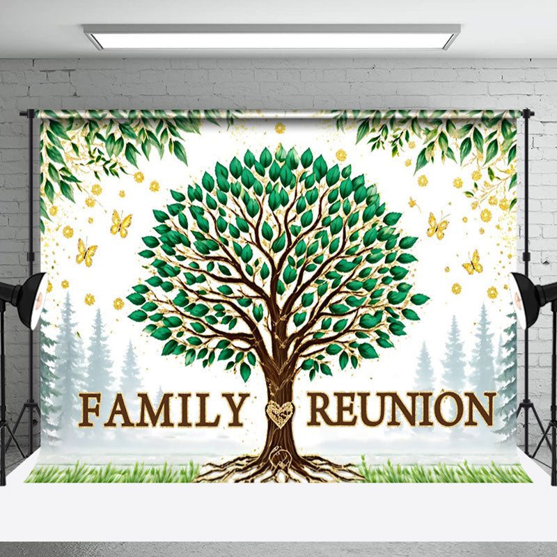 Aperturee - Elegant Gold Gilt Tree Leaves Family Reunion Backdrop