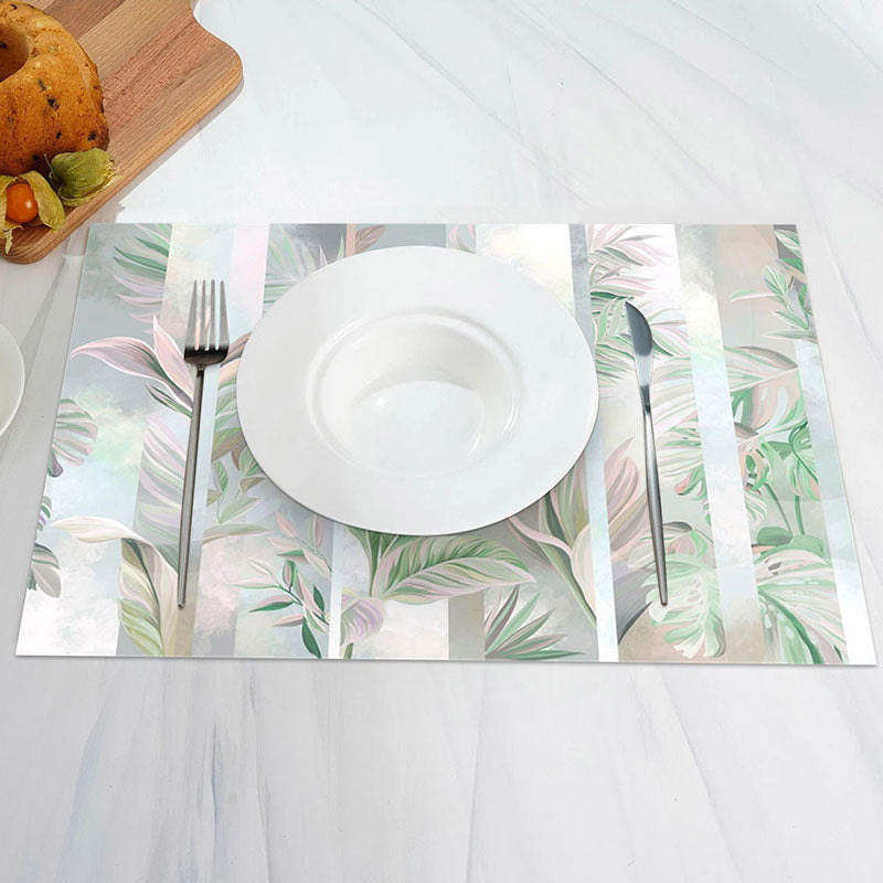 Aperturee - Elegant Green Leaf Spring Modern Set Of 4 Placemats