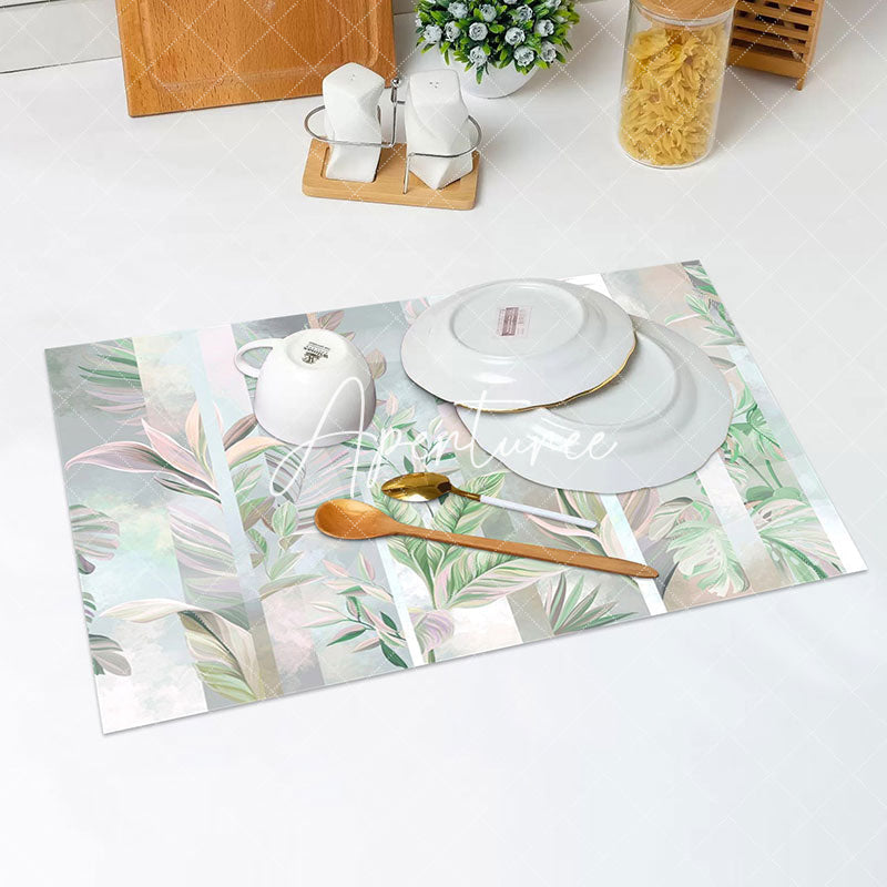 Aperturee - Elegant Green Leaf Spring Modern Set Of 4 Placemats