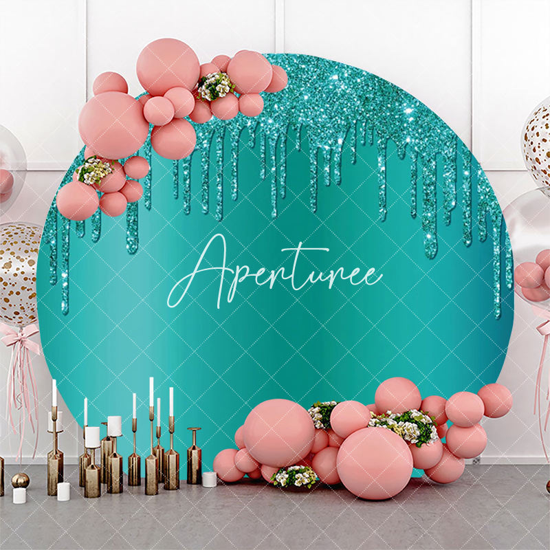 Aperturee - Elegant Green Solid Color Glitters Round Backdrop