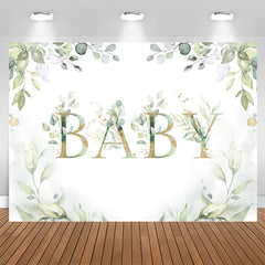 Aperturee - Elegant Light Green Plant and Gold Baby Shower Backdrop