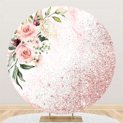 Aperturee Elegant Pink Floral Plant Glitter Circle Backdrop