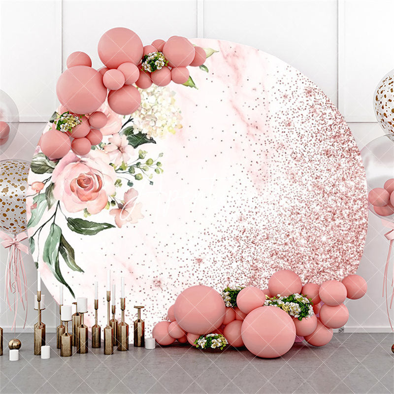 Aperturee Elegant Pink Floral Plant Glitter Circle Backdrop