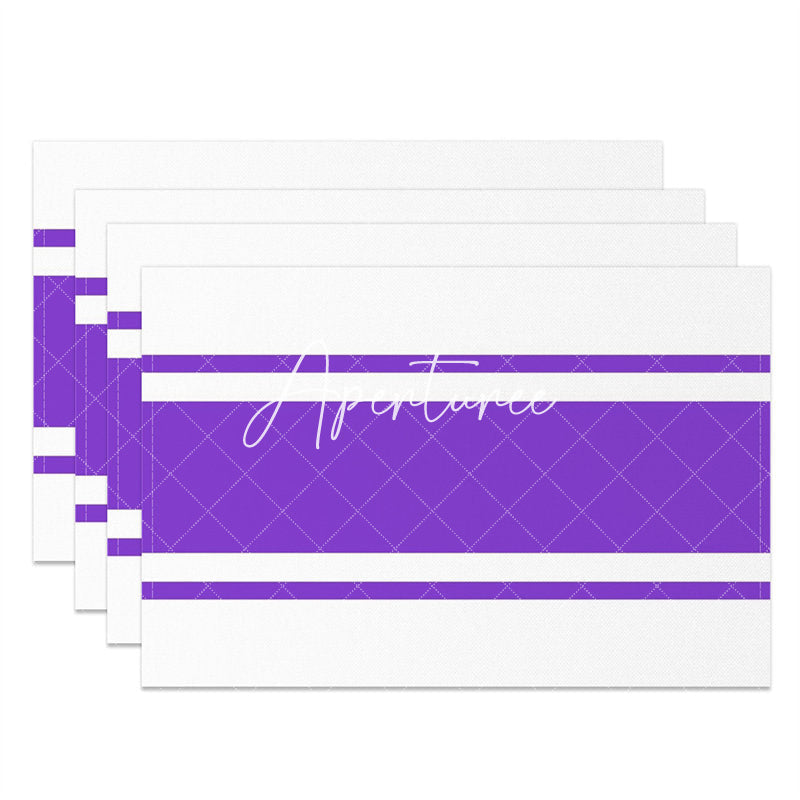 Aperturee - Elegant Purple And White Simple Set Of 4 Placemats