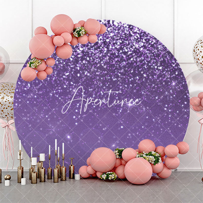 Aperturee - Elegant Purple Glitter Round Birthday Party Backdrop