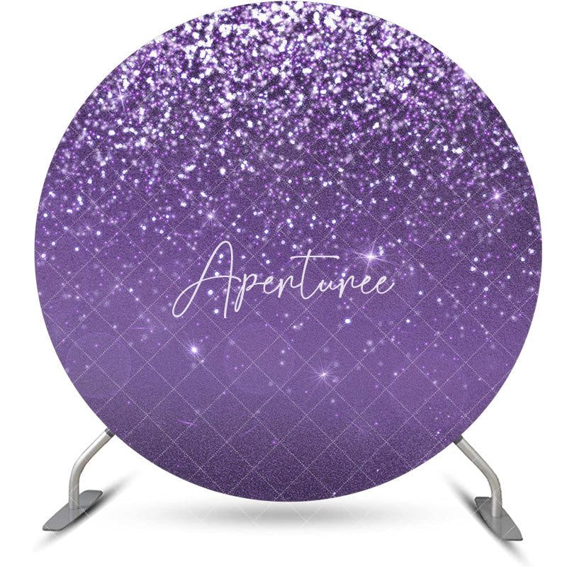 Aperturee - Elegant Purple Glitter Round Birthday Party Backdrop