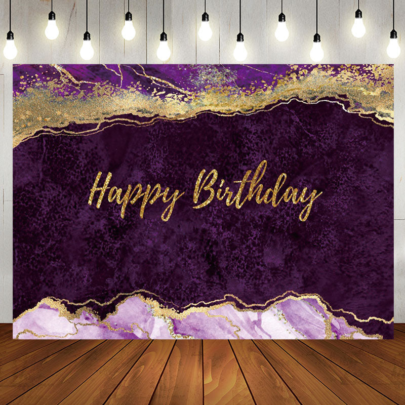 Aperturee - Elegant Purple Gold Glitter Abstract Birthday Backdrop