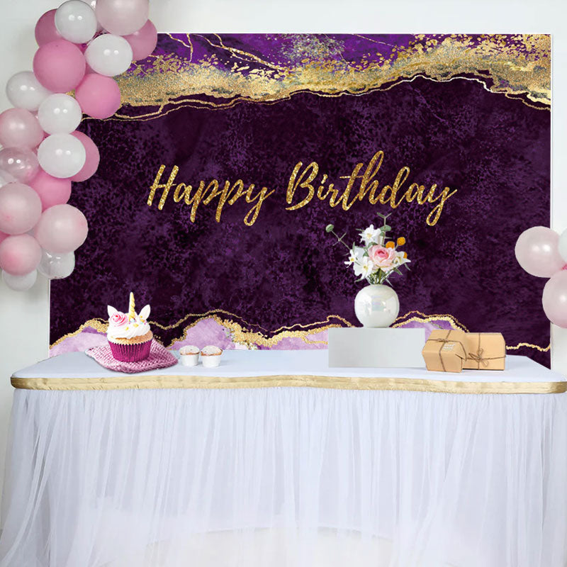 Aperturee - Elegant Purple Gold Glitter Abstract Birthday Backdrop