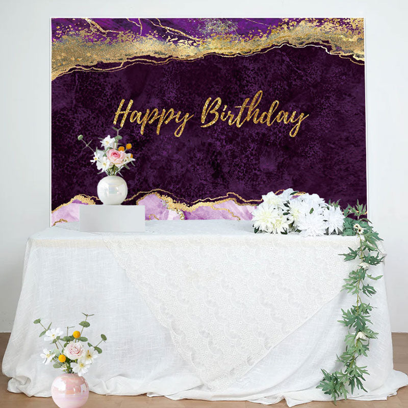 Aperturee - Elegant Purple Gold Glitter Abstract Birthday Backdrop