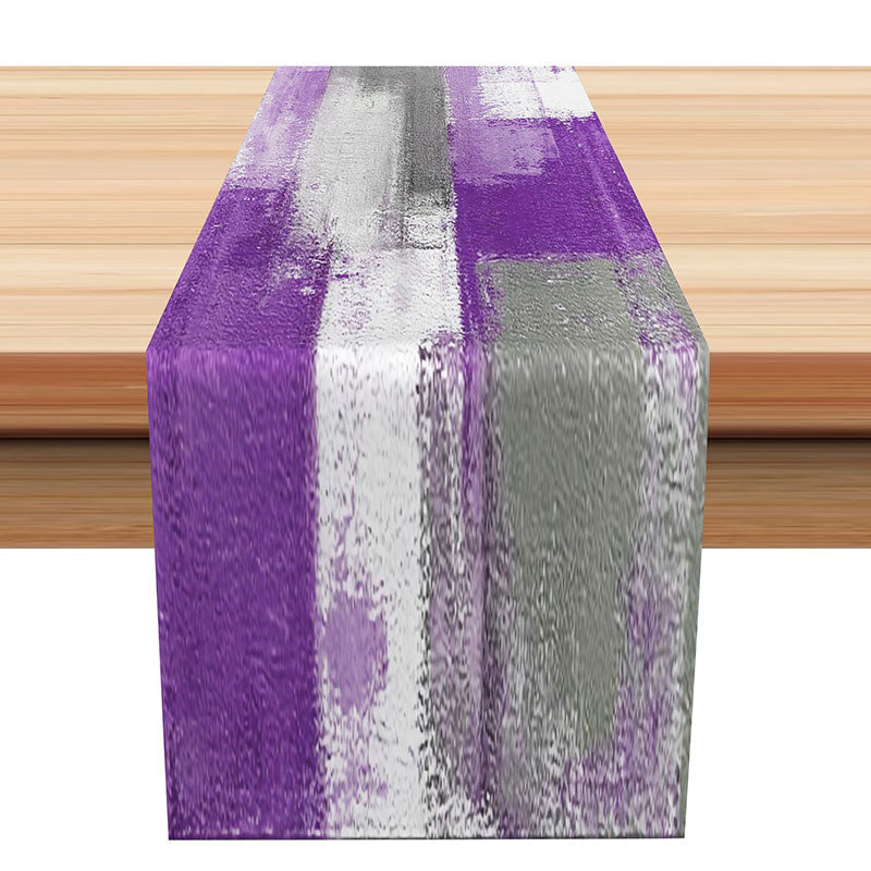 Aperturee - Elegant Purple White Grey Mixed Vintage Table Runner