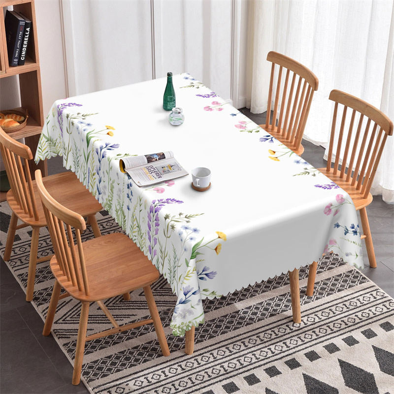 Aperturee - Elegant Spring Flowers White Rectangle Tablecloth