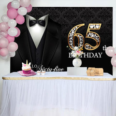 Aperturee - Elegant Suit Diamond Happy 65th Birthday Backdrop