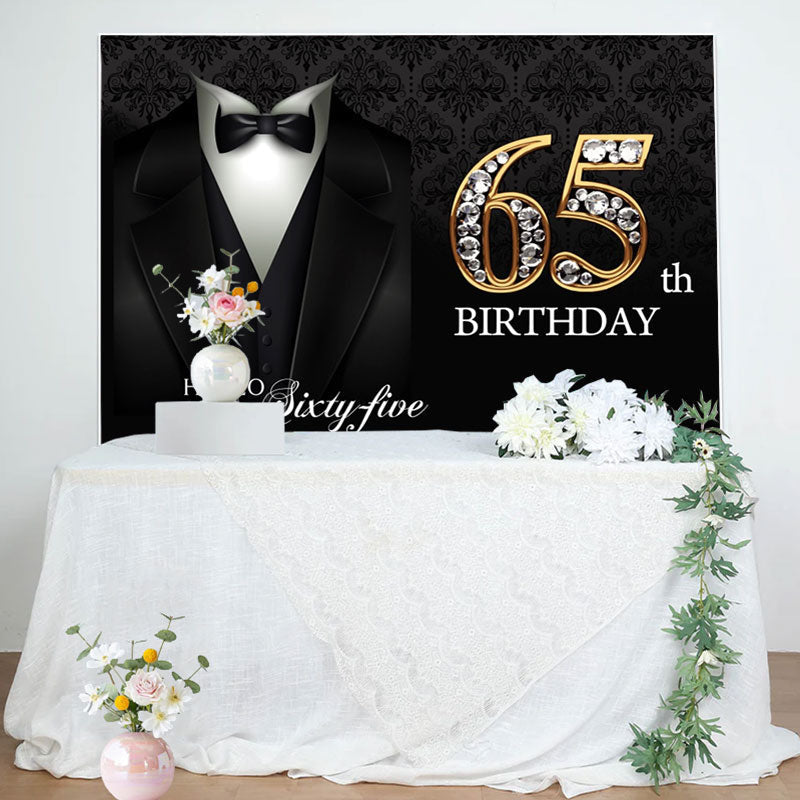 Aperturee - Elegant Suit Diamond Happy 65th Birthday Backdrop