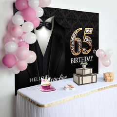 Aperturee - Elegant Suit Diamond Happy 65th Birthday Backdrop