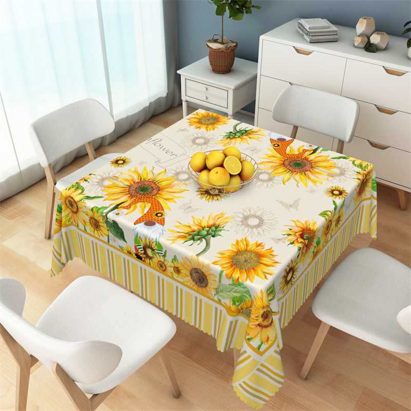 Aperturee - Elegant Sunflowers Pattern Yellow Square Tablecloth