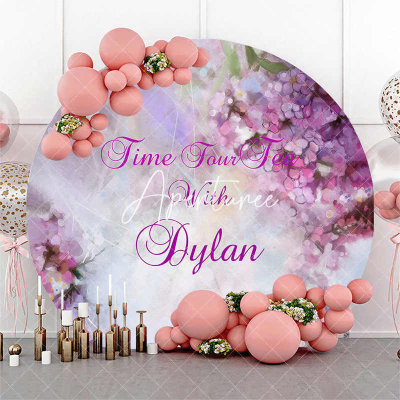 Aperturee Elegant Time Four Tea Purple Floral Circle Backdrop