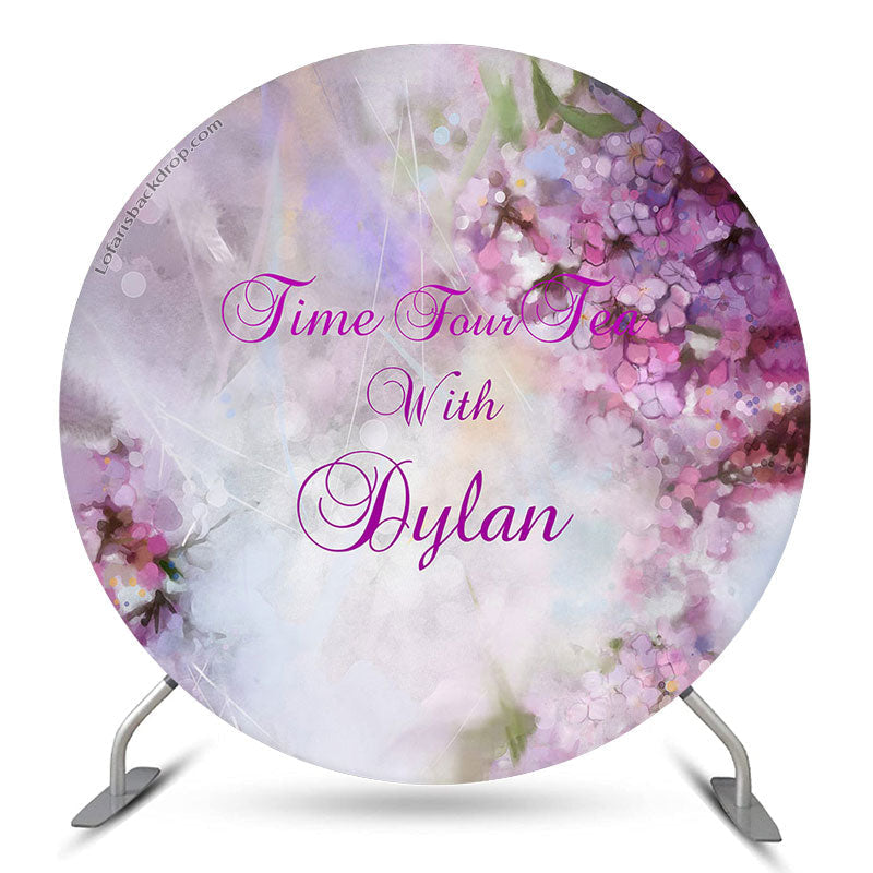 Aperturee Elegant Time Four Tea Purple Floral Circle Backdrop