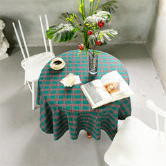 Aperturee - Elegant Turquoise Checkered Gingham Round Tablecloth