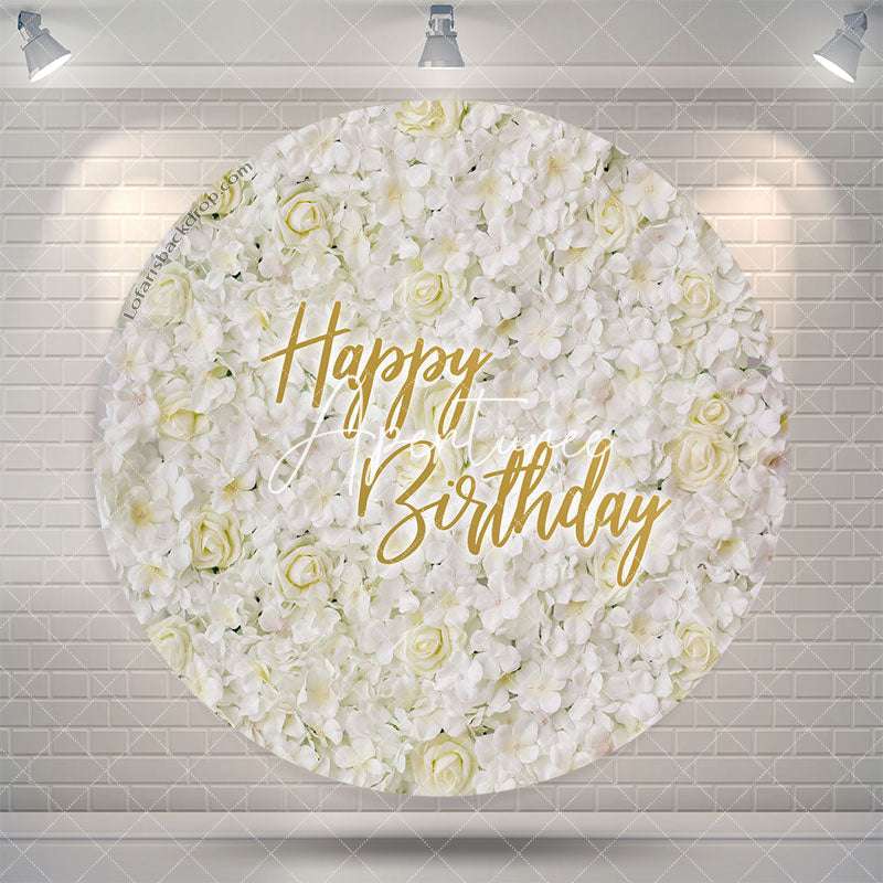 Aperturee Elegant White Floral Circle Happy Birthday Backdrop