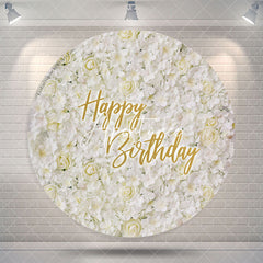 Aperturee Elegant White Floral Circle Happy Birthday Backdrop