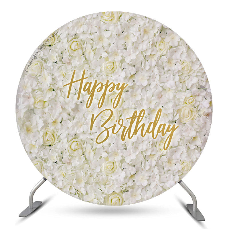 Aperturee Elegant White Floral Circle Happy Birthday Backdrop