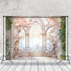 Aperturee - Elegant Window Pink Floral Wedding Photo Backdrop