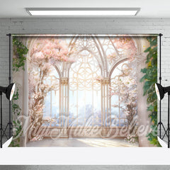 Aperturee - Elegant Window Pink Floral Wedding Photo Backdrop