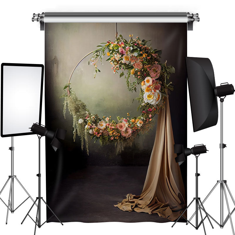 Aperturee - Elegant Wreath Round Flowers Photoshoot Backdrop