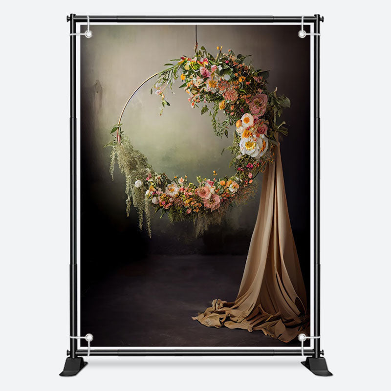 Aperturee - Elegant Wreath Round Flowers Photoshoot Backdrop