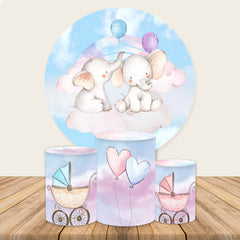 Aperturee Elephant And Balloon Baby Shower Round Backdrop Kit